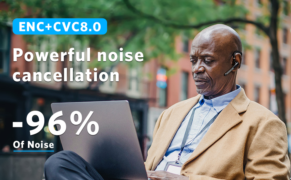 ENC+CVC8.0 Powerful noise cancellation -96% of Noise. Bluetooth headphones.