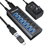 USB Hub 3.0 Powered, NIAO-CHAO 7-Port Powered USB C Hub with Individual Switches & 12V Power Adapter & 39\ Long Cable USB Expander Hub Splitter for MacBook Air Pro/Mac Mini/iMac All Laptops Desktops