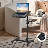 MaikAnton Laptop Table 23 Inch Adjustable Height Tray Table, Rolling Cart Mobile Overbed Desk, Sofa Bed Side Table Couch Computer Desk Stand with Cup Holder 360° Swivels Wheels(Brown Wood Grain)