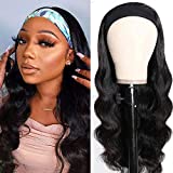 Headband Wig Human Hair Body Wave 16 Inch Glueless None Lace Front Wig Brazilian Virgin Hair Wear and Go Wigs for Black Women 150% Density Wigs Natural Black Color