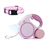 VANLYTPET Retractable Dog Leash with LED Flashlight,for Girl with Dog,16ft Small Medium Pink Reflective Dog Leash,360°Tangle Free Long Leash with Poop Bag Dispenser,Same Series Dog Collar
