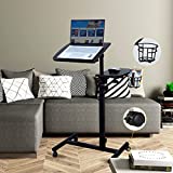 MaikAnton Laptop Table 32 Inch Adjustable Height Tray Table, Rolling Desk Mobile Overbed Table, Sofa Bed Side Table Couch Portable Laptop Stand with Cup Holder 360° Swivels Wheels