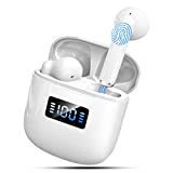 Wireless Earbuds, Bluetooth 5.3 Headphones with ENC Noise Cancelling Mics, Wireless Headphones in Ear Mini HiFi Stereo Sound, Wireless Earphones Sport IP7 Waterproof 25 Hours LED Display, White