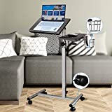 Upgraded Mobile Laptop Stand Desk Rolling Cart with Cup Holder,Rolling Laptop Stand for Couch, Height Adjustable Laptop Table from 32\ to 44\