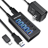 Powered USB Hub [Durable Aluminum] USB Hub 3.0 Powered, Individual Switch Buttons Smart Charging USB Port Expander Fit for External Hard Drive Electronics Gaming Laptop Desktop PC