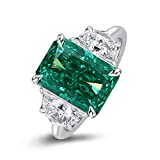 RODIFFY 4.5ct Three Stone Radiant Cut Engagement Ring,Paraiba Tourmaline Sapphire,5A Grade Cubic Zirconia,18K White Gold Plated Silver Promise Ring, Simulated Diamond Ring, Gift for Anniversary size#65