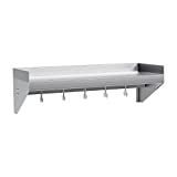 Halamine Stainless Steel Shelf 24*14 in, Commercial Wall Mount Floating Shelving with 5 Hook