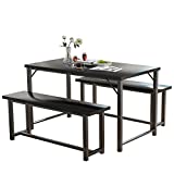 Hicomony Dining Table Set for 4, Kitchen Table and Chairs for Small Spaces, Kitchen Table of 42.5 x 25.6 x 28.7，Modern Wood Bench Kitchen Table Set with Two Benches & Metal Frame for Kitchen Black