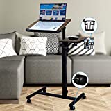 44inch Height Adjustable Rolling Laptop Stand Desk, Mobile Laptop Desk with Wheels, Portable Laptop Stand for Couch with Cup Holder, Overbed Table Rolling Computer Desk with 360° Swivels Wheels