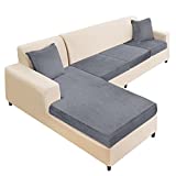 NAISI Sectional Couch Cover 4 Pieces Velvet Separate Couch Cushion Covers L Shape Soft Stretch Sofa Slipcovers with 2pcs Pillowcases for Left/Right Chaise Sectional Couch(3 Seater+1 Chaise,Dark Grey)