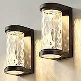 Modern exterior outdoor lights for porch,LED patio Waterproof Wall Lanterns,Porch Wall Sconces Mounted Lighting Glass Shades,Modern Matte Black Wall Lamps for Patio Front Door Entryway,2-Pack
